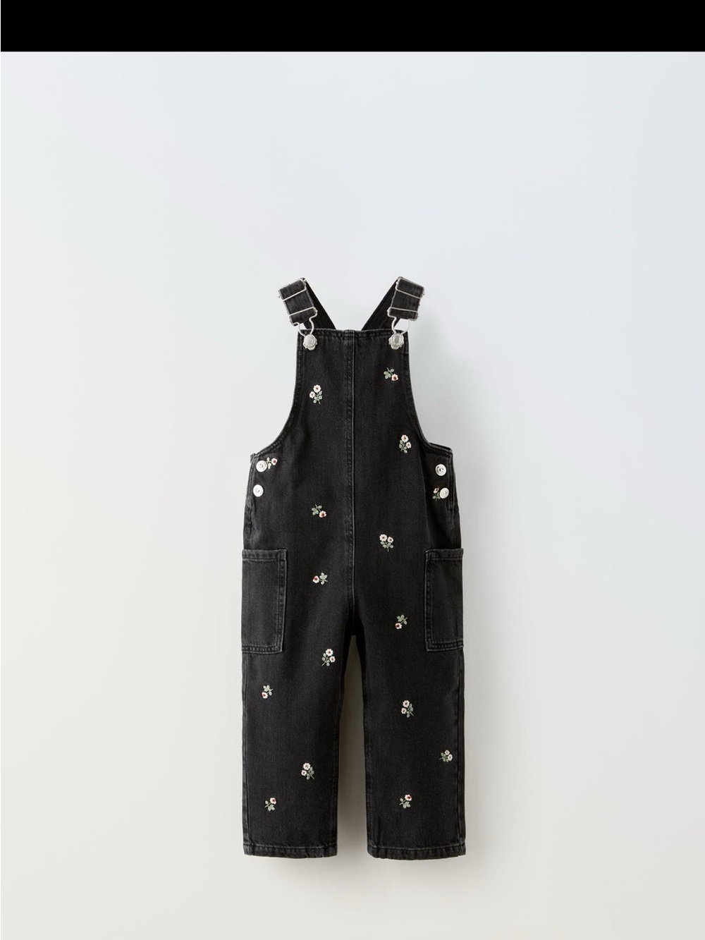ZARA Black Floral Embroidered Denim Overalls